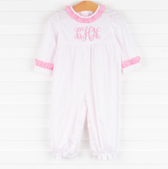 Bitty Dot Ruffle Romper, Pink