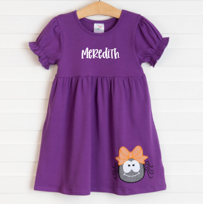 Spooky Spider Applique Dress, Purple