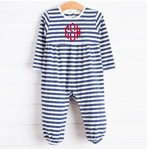 Parker Romper, Navy Stripe