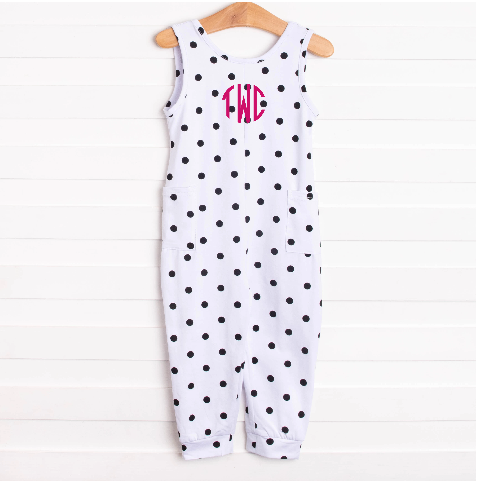 Darling Dots Long Romper, Black Dots