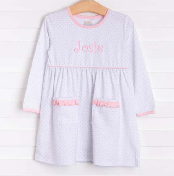 Josie Popover Dress, Pink Dot