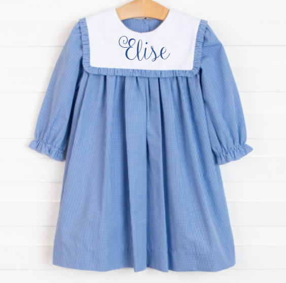 Elise Bib Dress, Blue Check