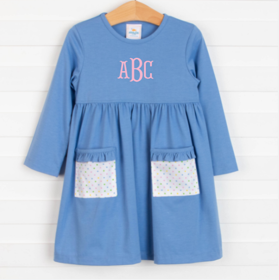 Girl's Josie Dress in Blue Party Dot size 12M | Stitchy Fish Girl's Josie Dress in Blue Party Dot size 12M | Stitchy Fish
