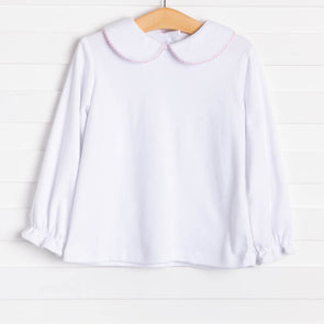 Genevieve Shirt, White w/Light Pink Picot