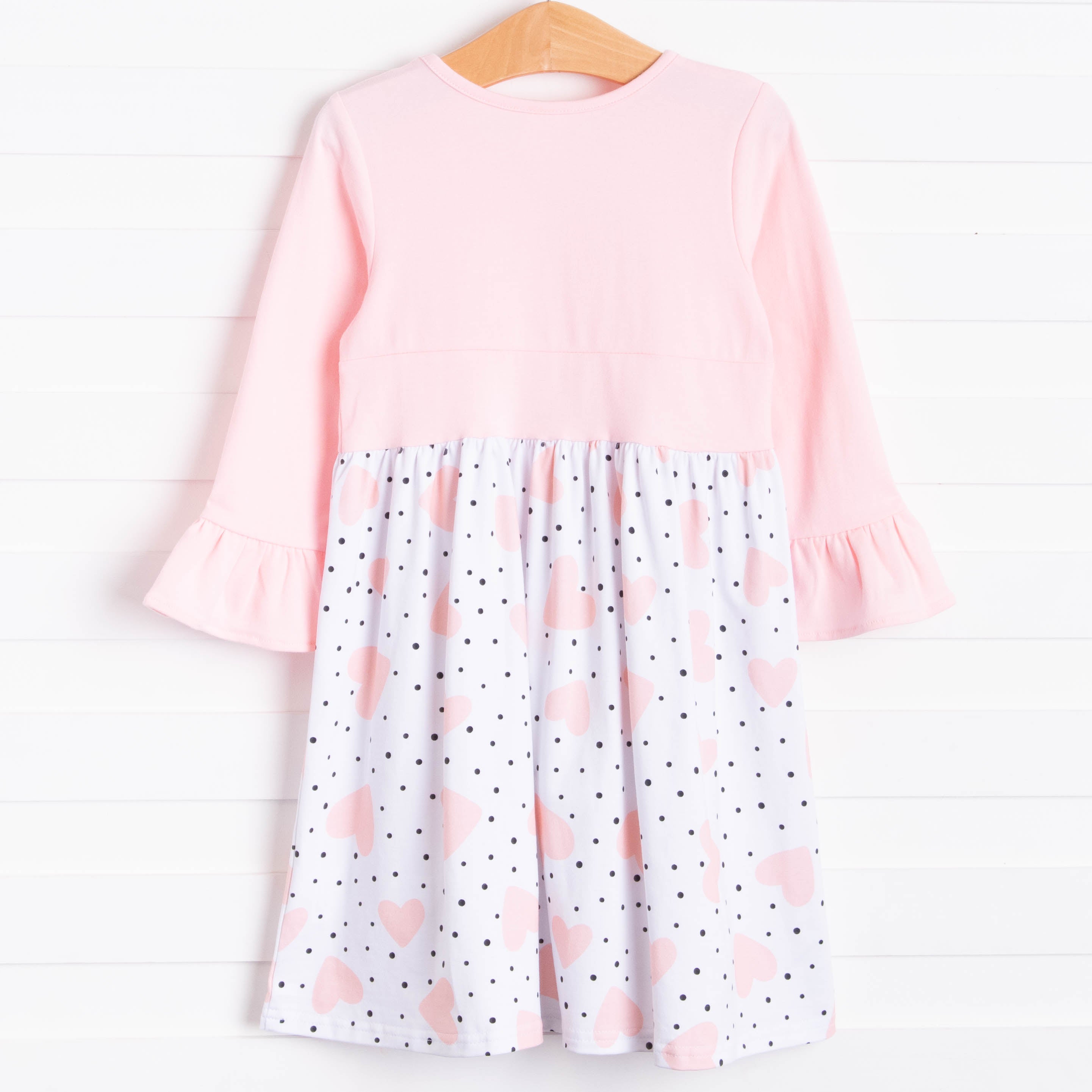 Miss Valentine Ruffle Sleeve Dress, Light Pink Stitchy Fish Miss Valentine Ruffle Sleeve Dress, Light Pink Stitchy Fish