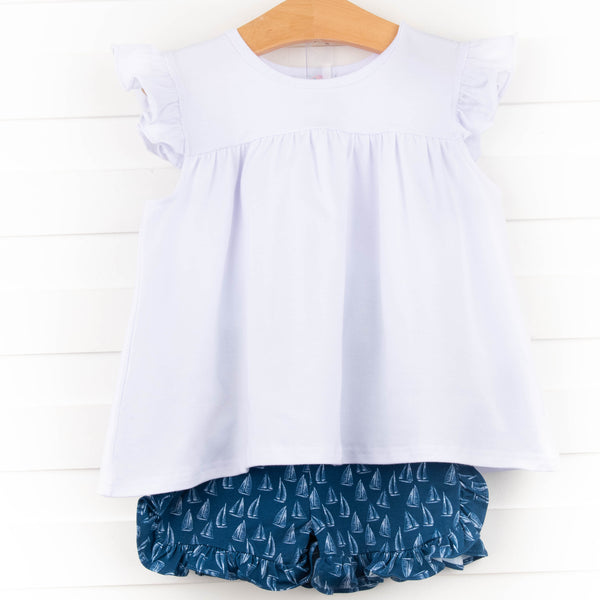 Let's Sail Away Ruffle Short Set, White
