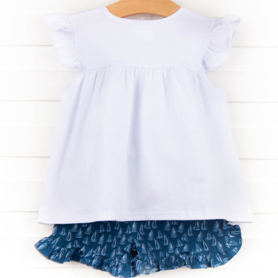 Let's Sail Away Ruffle Short Set, White