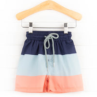 Sea Foam Color Block Swim Trunks, Green