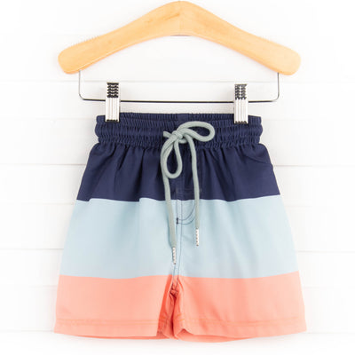 Sea Foam Color Block Swim Trunks, Green
