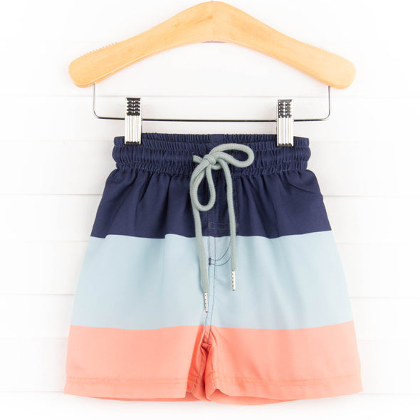 Sea Foam Color Block Swim Trunks, Green