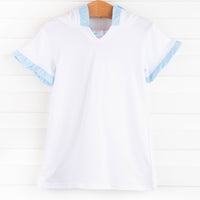 Hooded Swim Cover Up, Blue Ruffles