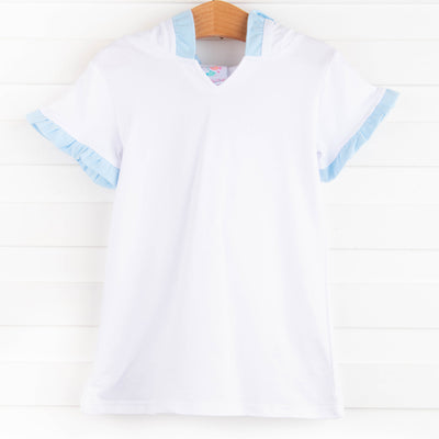 Hooded Swim Cover Up, Blue Ruffles
