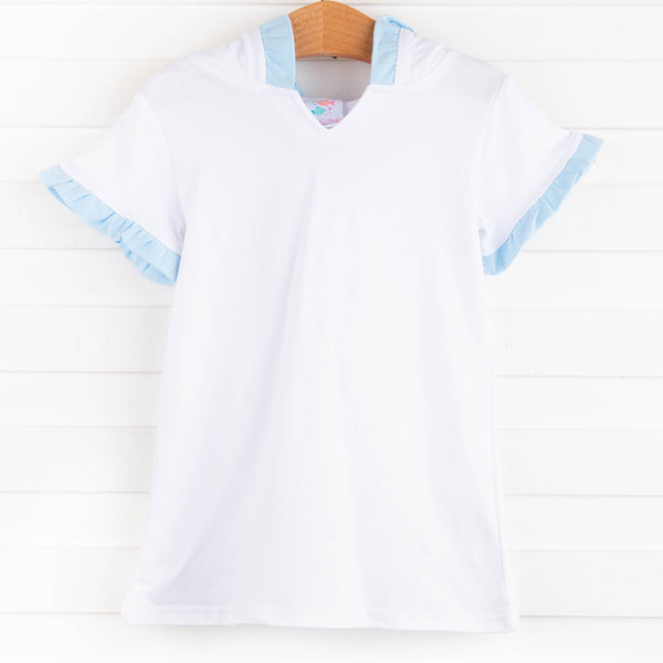 Hooded Swim Cover Up, Blue Ruffles