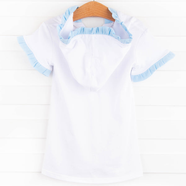 Hooded Swim Cover Up, Blue Ruffles