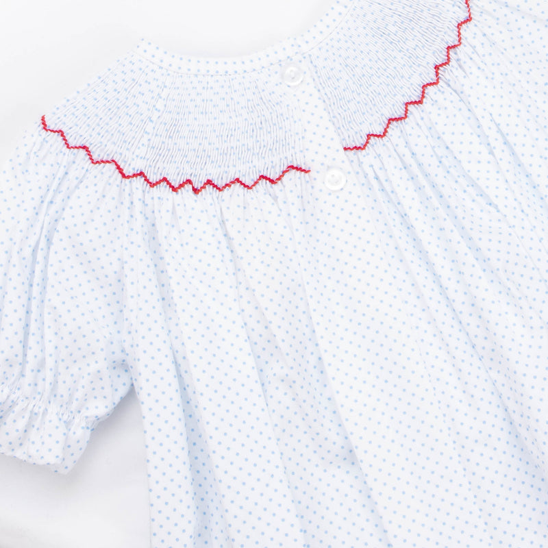 Homerun Hitter Smocked Girl Bubble, Blue Bitty Dot – Stitchy Fish