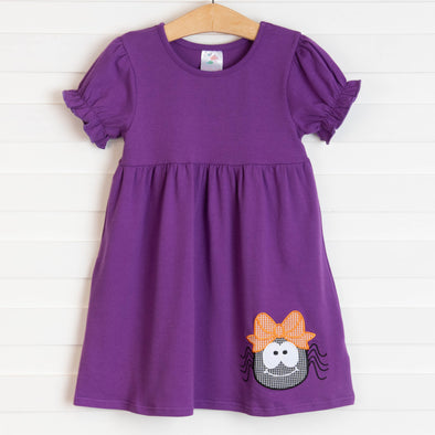 Spooky Spider Applique Dress, Purple