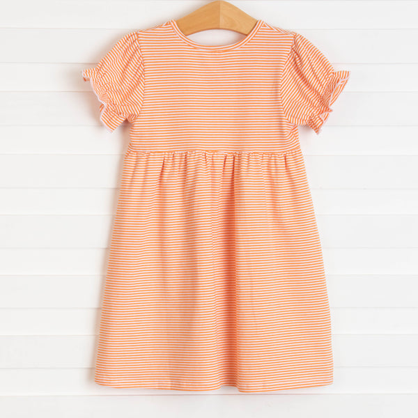 Spooky-saurus Applique Dress, Orange Stripe