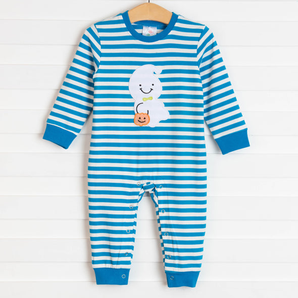 Boo! Ghost Boy Romper, Blue Stripe