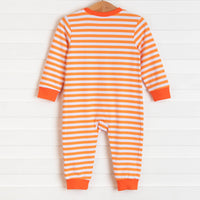 Spooky Spider Applique Boy Romper, Orange Stripe