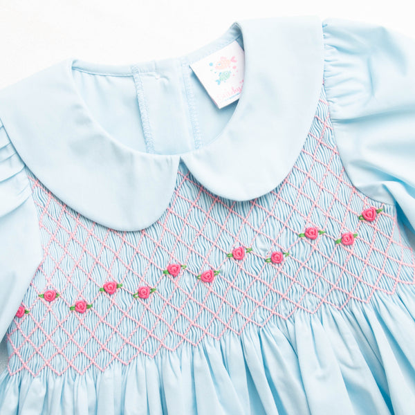Rose-y Cheeks Smocked Dress, Blue