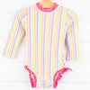 Sorbet Striped Long Sleeve One Piece Rashguard, Pink