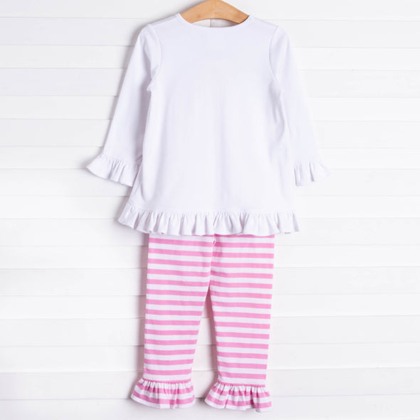 Lucky Day Applique Ruffle Pant Set, Pink