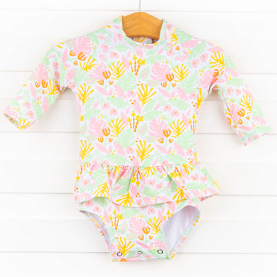 Palm Leaf Paradise Long Sleeve One Piece Rashguard