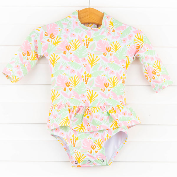 Palm Leaf Paradise Long Sleeve One Piece Rashguard