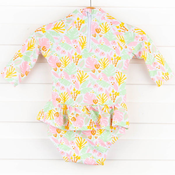 Palm Leaf Paradise Long Sleeve One Piece Rashguard