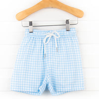 Clear Waters Gingham Swim Trunks, Blue