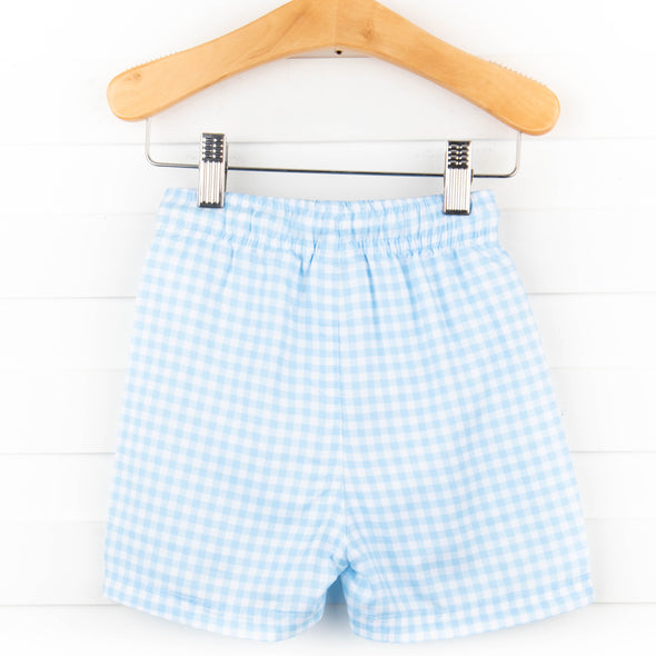 Clear Waters Gingham Swim Trunks, Blue