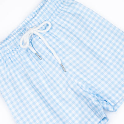 Clear Waters Gingham Swim Trunks, Blue