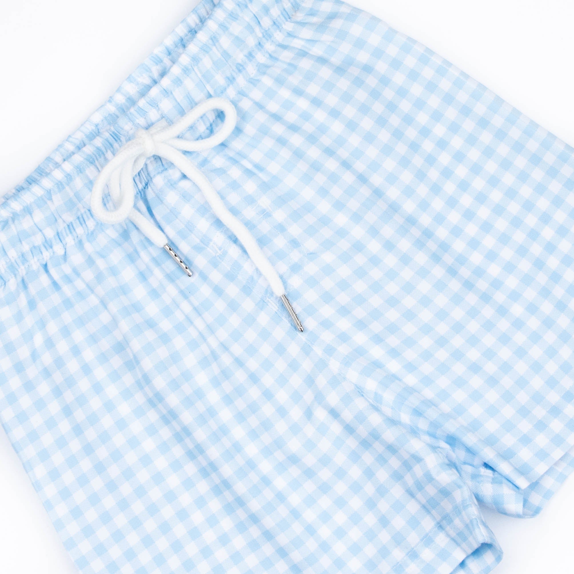 Clear Waters Gingham Swim Trunks Blue Stitchy Fish