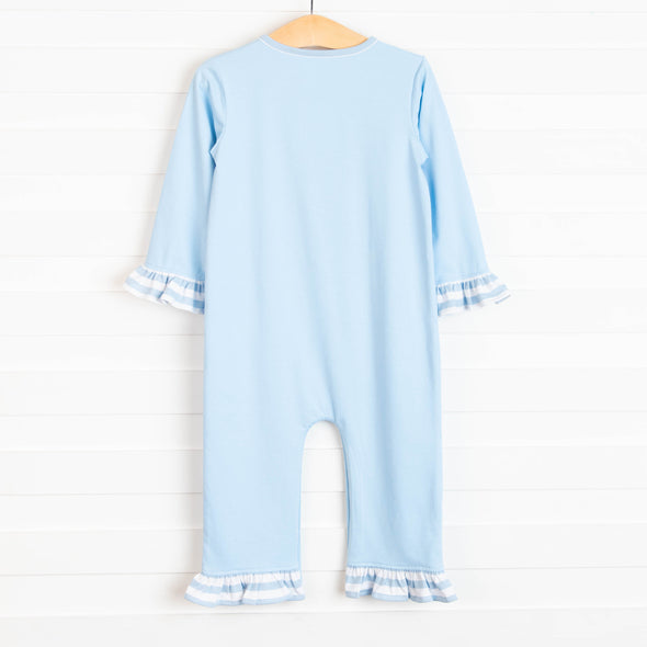 Stand Tall Applique Ruffle Romper, Blue
