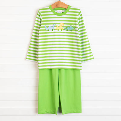 Dino Parade Applique Pant Set, Green