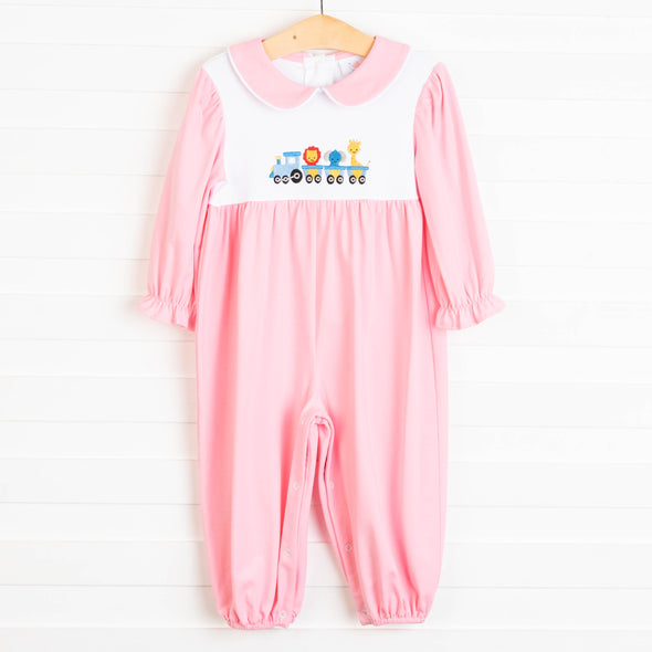 Zoo Express Embroidered Romper, Pink