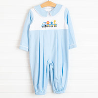 Zoo Express Embroidered Romper, Blue