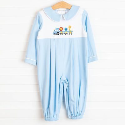 Zoo Express Embroidered Romper, Blue