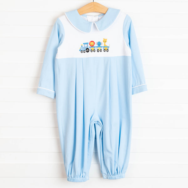 Zoo Express Embroidered Romper, Blue