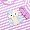 Owl Be There Applique Ruffle Romper, Purple