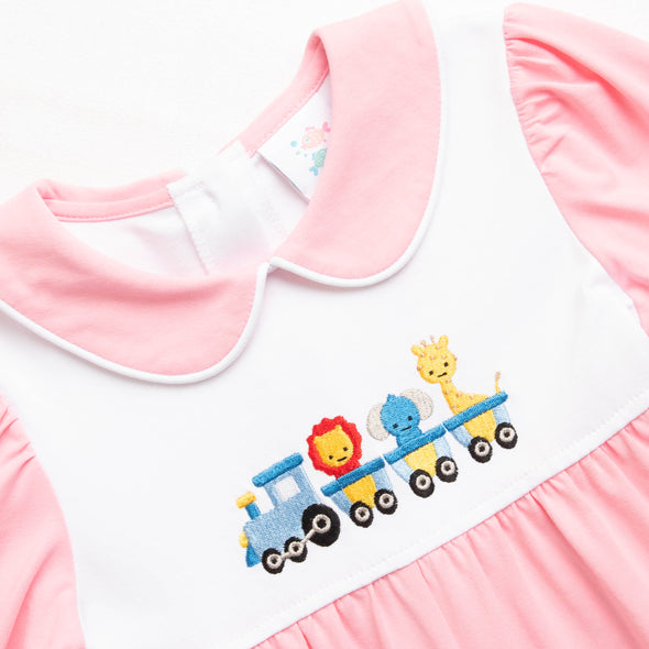 Zoo Express Embroidered Romper, Pink