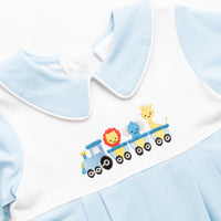 Zoo Express Embroidered Romper, Blue