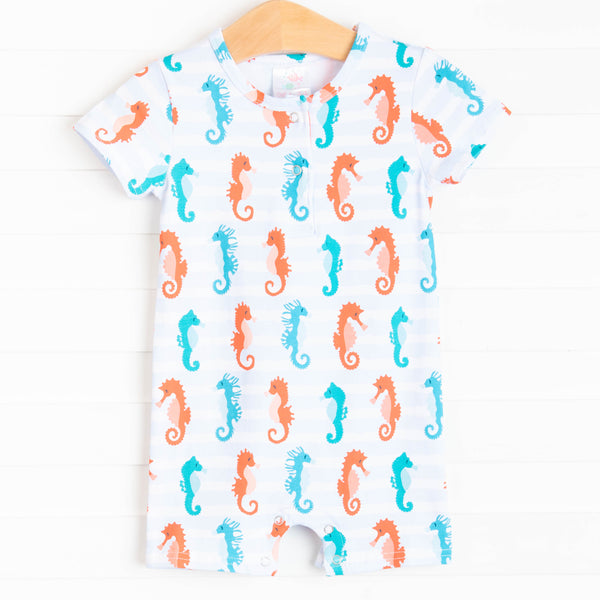 Seahorsin' Around Romper, Blue