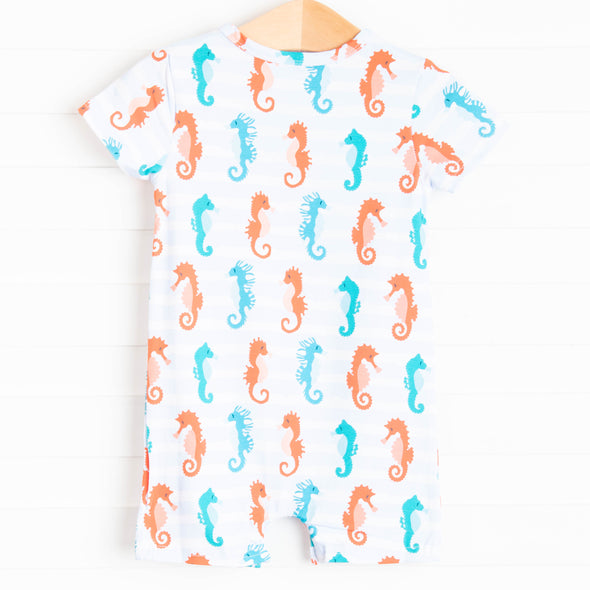 Seahorsin' Around Romper, Blue