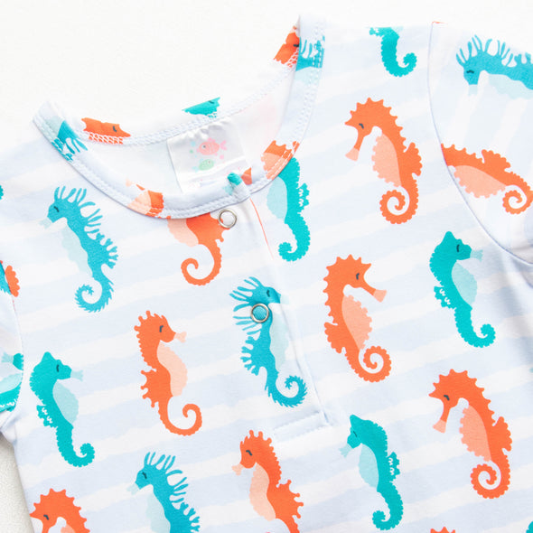 Seahorsin' Around Romper, Blue