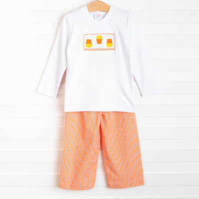 Candy Corn Cutie Smocked Pant Set, Orange
