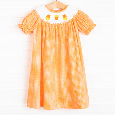 Candy Corn Cutie Smocked Dress, Orange