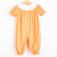 Candy Corn Cutie Smocked Bubble Romper, Orange