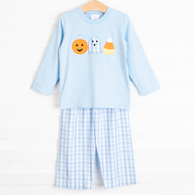 Boo Crew Applique Pant Set, Blue