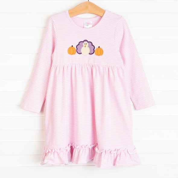 Count Your Blessings Applique Dress, Pink Stripe